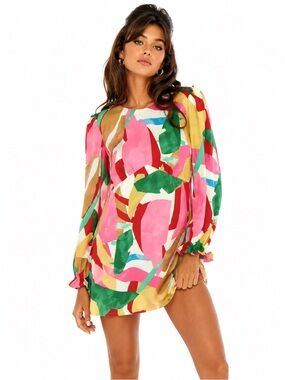 ASOS Urban Threads NWT Abstract Print Long Sleeve Mini Dress XS Back Zip